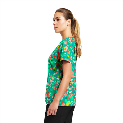 Prints 618GEFU Women's 3 Pocket V Neck Scrub Top Geo Fun Image