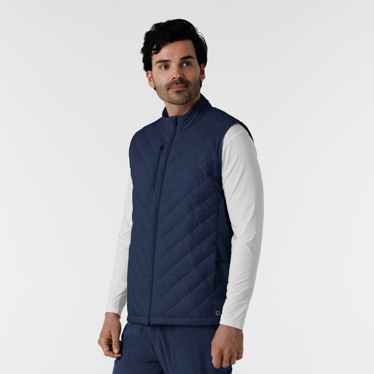 Layers 8377 Men's Quilted Scrub Vest Navy Model Image Right Side | Wink