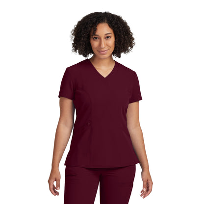 V-Tess WT134 Women's 3 Pocket V Neck Scrub Top Wine Image