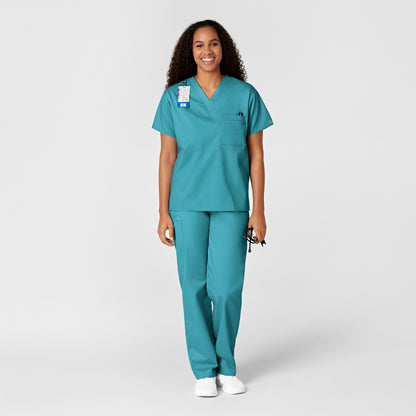 WonderWORK 100 Unisex V-Neck Scrub Top Teal Blue Model Image Alternate | Wink