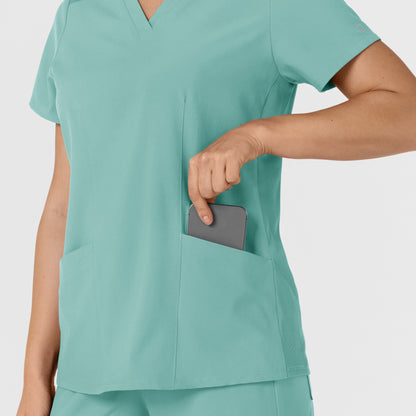 W123 6145 Flex-n-Reach Side Panel V-Neck Scrub Top Turquoise Model Image Alternate | Wink