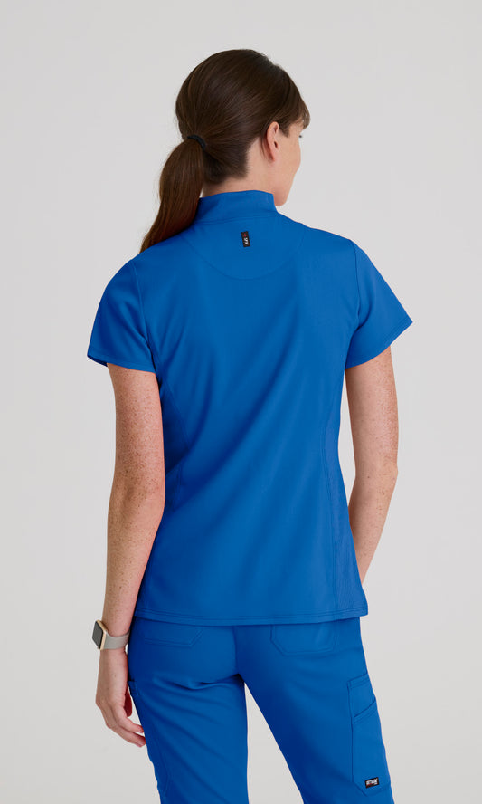 Greys Anatomy Spandex Stretch GRST292 Women's Kristi Top in New Royal by Barco Model Image Back