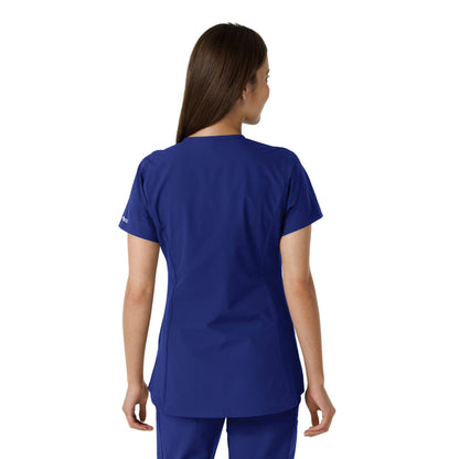 Force Essentials C12413 Women's Notch Neck Tunic Knit Panel Scrub Top Galaxy Blue