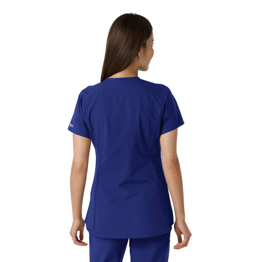 Force Essentials C12413 Women's Notch Neck Tunic Knit Panel Scrub Top Galaxy Blue