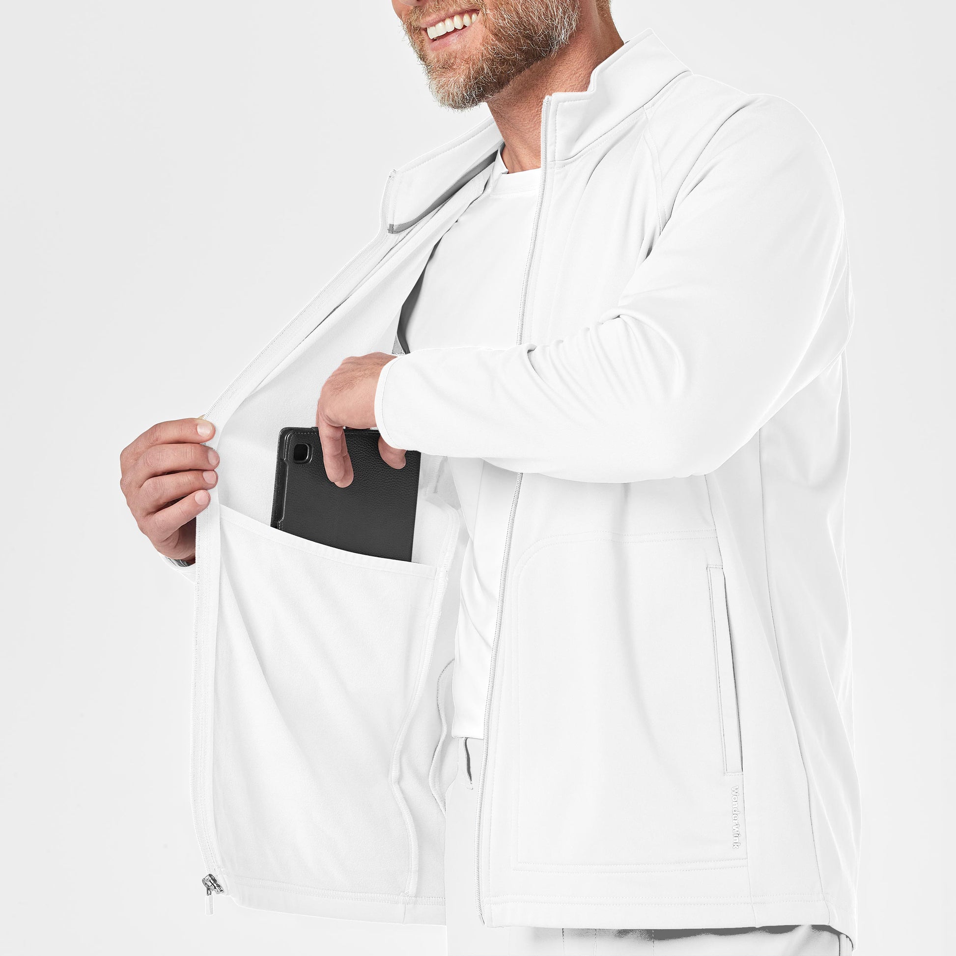 Layers 8309 Men's Fleece Full Zip Jacket White Model Image Alternate | Wink