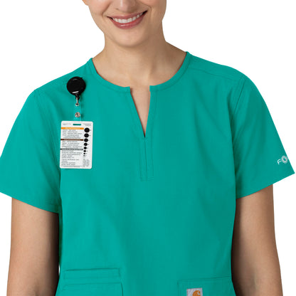 Force Essentials C12213 Notch Neck Tunic Scrub Top Teal Blue Model Image Alternate | Carhartt