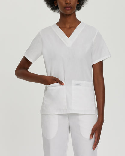 Essentials 8219 Women's 4 Pocket V Neck Scrub Top White Image