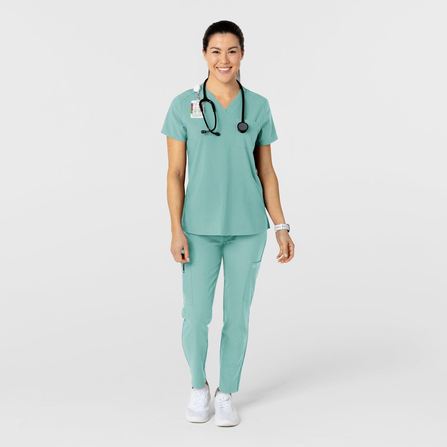 W123 5045 Flex-n-Reach Track Scrub Pants Turquoise Model Image Alternate | Wink