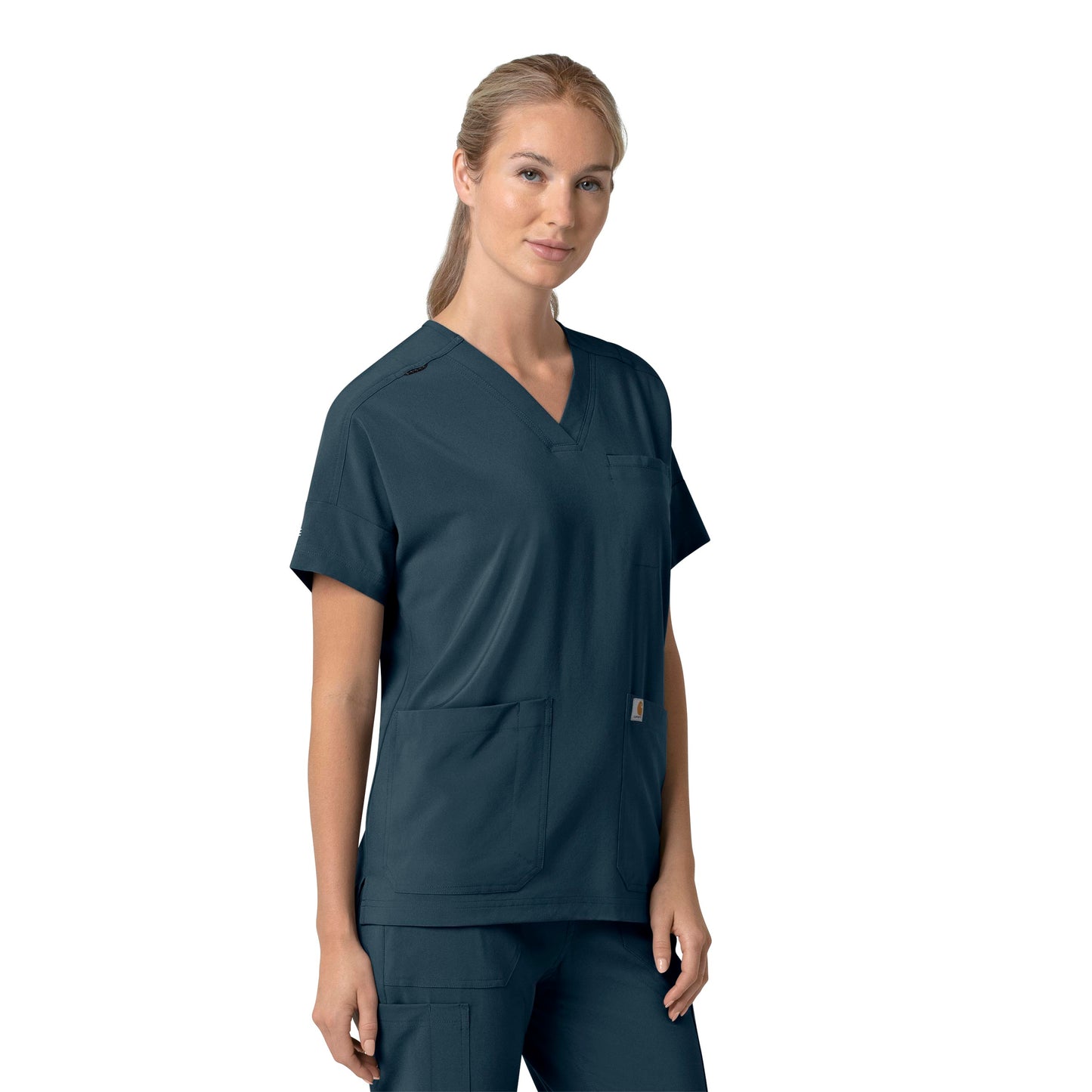 Force Cross-Flex C13110 Oversized V-Neck Scrub Top Navy Model Image Right Side | Carhartt