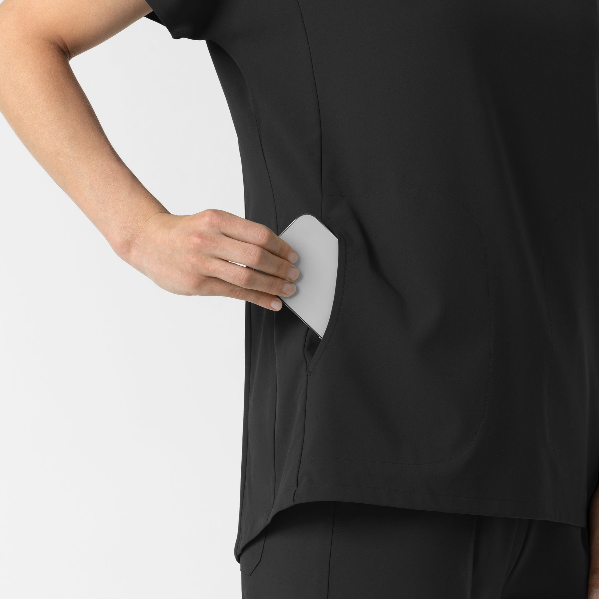 RENEW 6154 Women's V-Neck Tunic Scrub Top Black