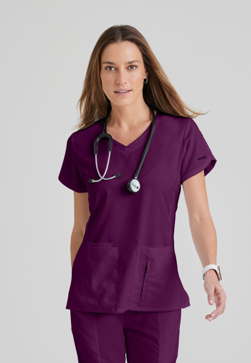 Greys Anatomy 41423 Cora Scrub Top Wine