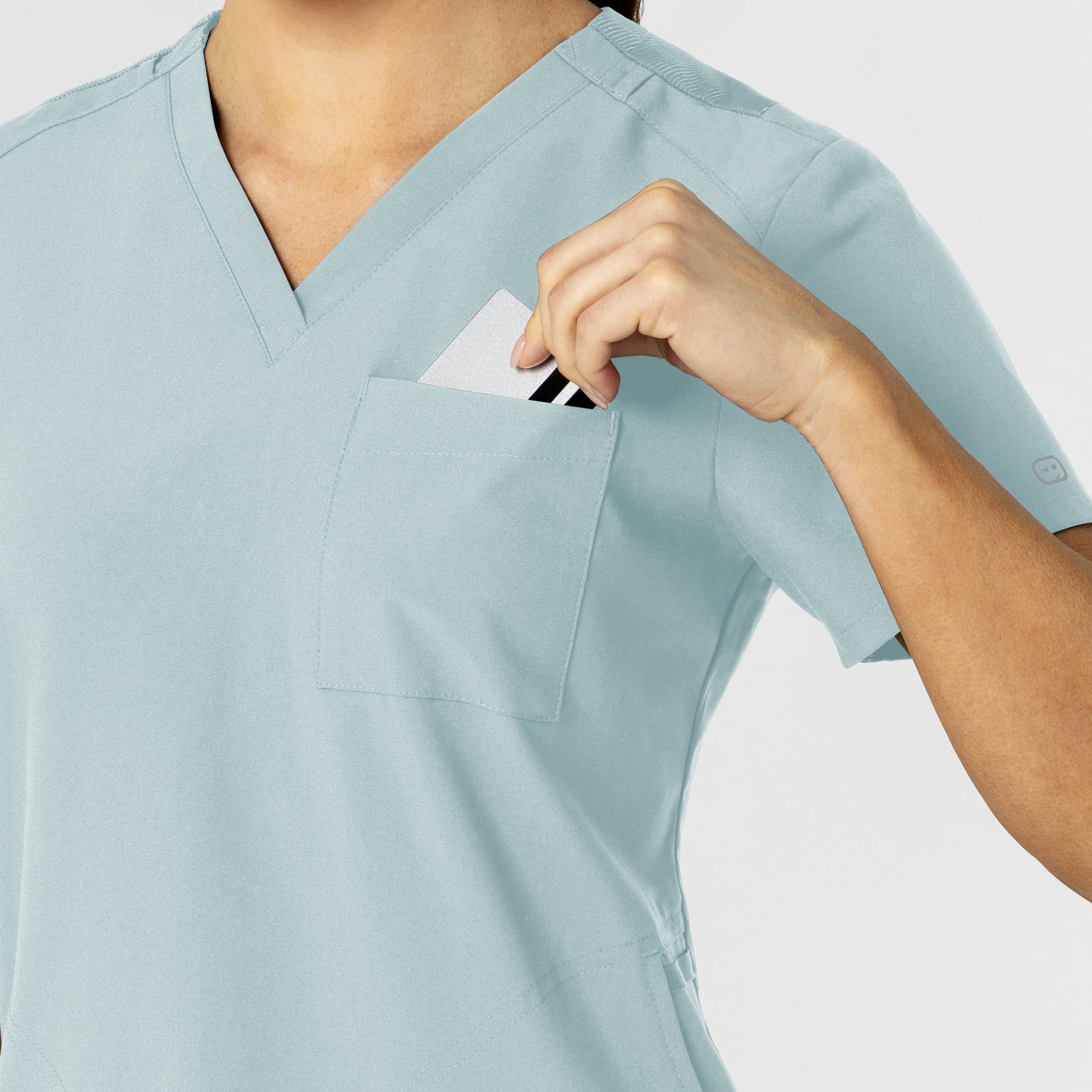 W123 6045 Flex-n-Reach V-Neck Scrub Top Sky Blue Model Image Alternate | Wink