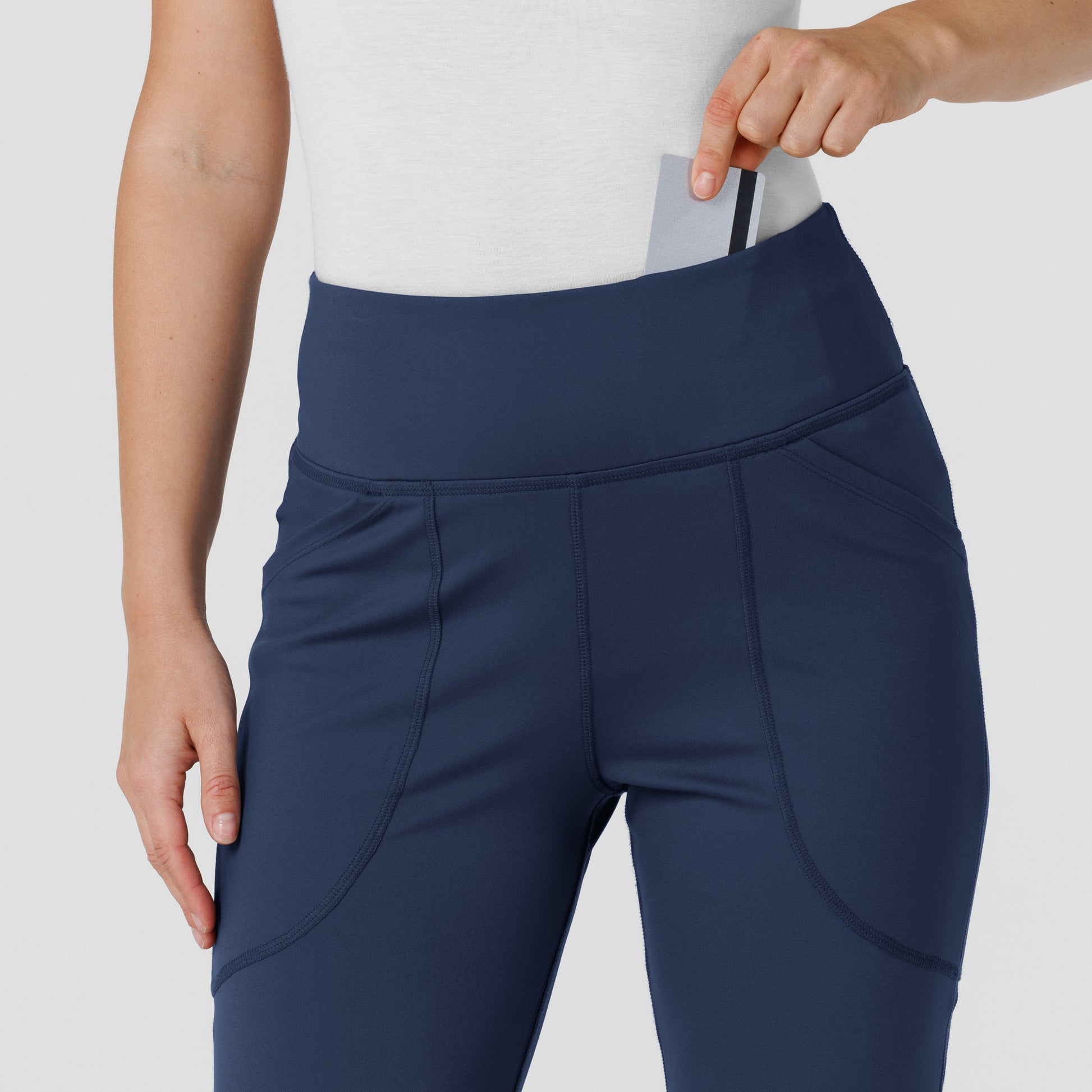 RENEW 5459 Knit Flare Yoga Scrub Pants Navy Model Image Left Side | Wink