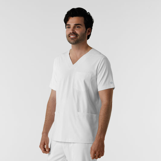 Boundless 6351 Men's Multi Pocket V-Neck Scrub Top White Model Image Right Side | Wink