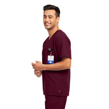 V-Tess WT149 Men's 3 Pocket V Neck Scrub Top Wine Image