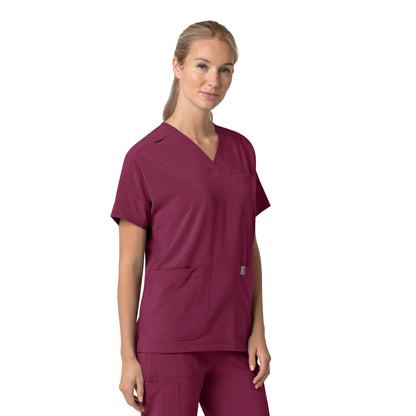 Force Cross-Flex C13110 Oversized V-Neck Scrub Top Wine Model Image Right Side | Carhartt