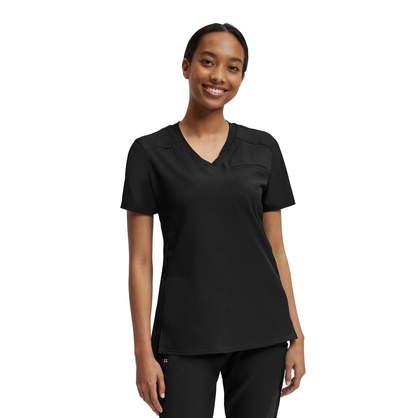 VIBE WT119 Women's 2 Pocket V Neck Scrub Top Black Image