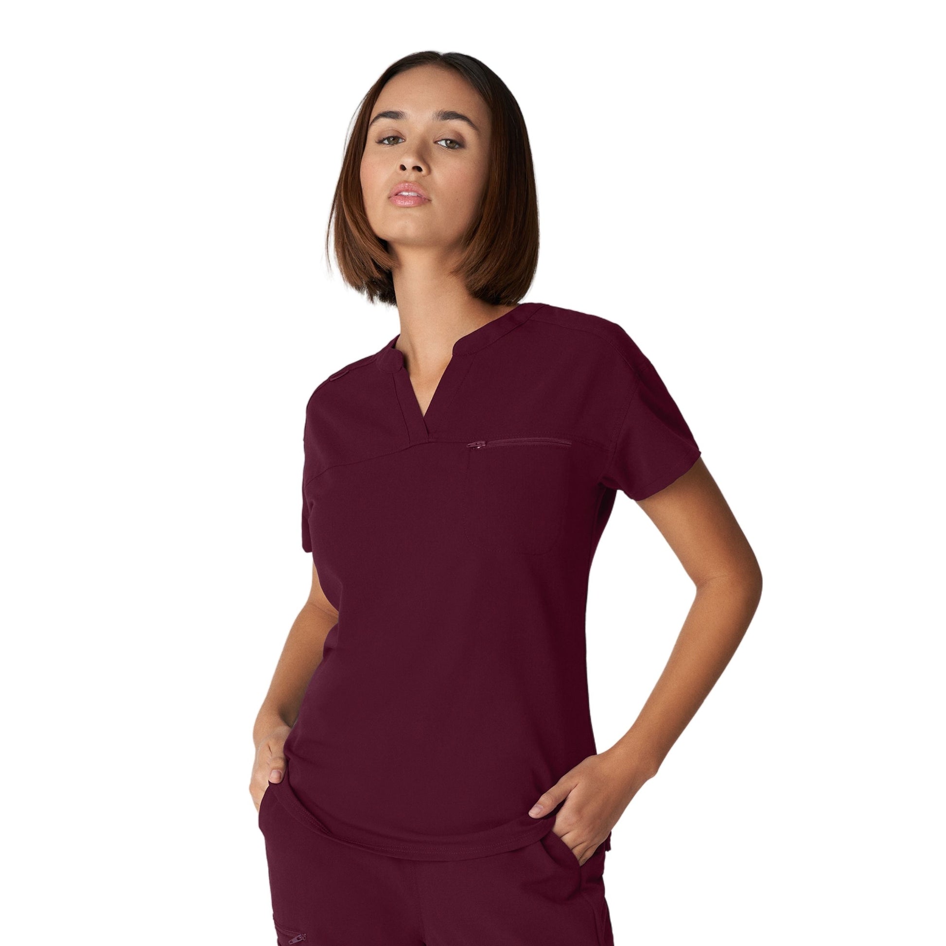 V-Tess WT114 Women's 1 Pocket V Neck Scrub Top Wine Image