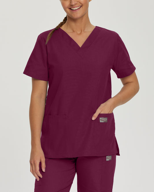 Scrub Zone 70221 Women's 3 Pocket V Neck Scrub Top Wine Image