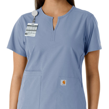 Force Essentials C12413 Notch Neck Tunic Knit Panel Scrub Top Ceil Blue Model Image Alternate | Carhartt