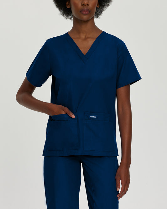 Essentials 8219 Women's 4 Pocket V Neck Scrub Top Navy Image