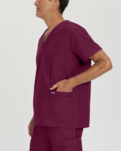 Essentials 7489 Men's 5 Pocket V Neck Scrub Top Wine Image