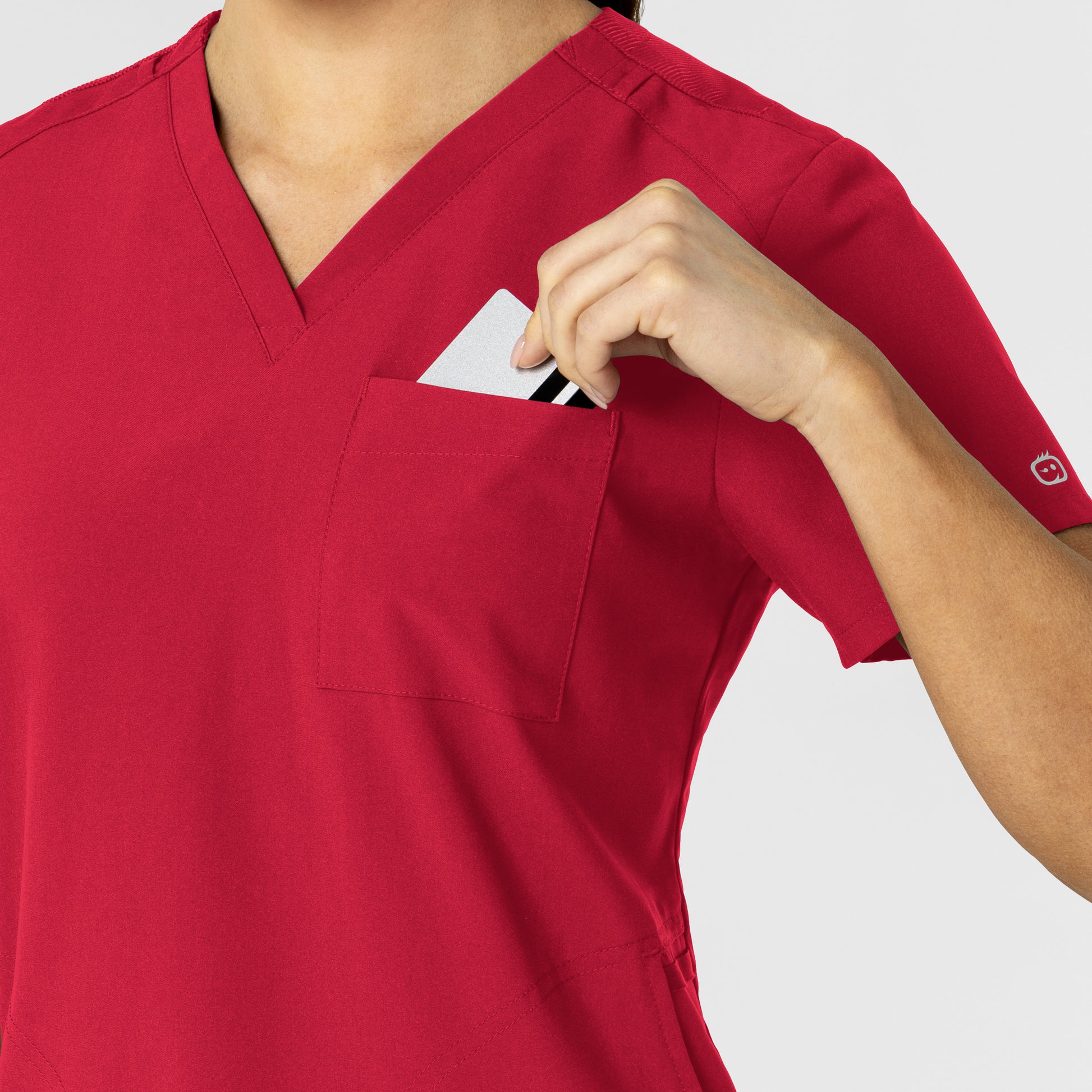 W123 6045 Flex-n-Reach V-Neck Scrub Top Red Model Image Alternate | Wink