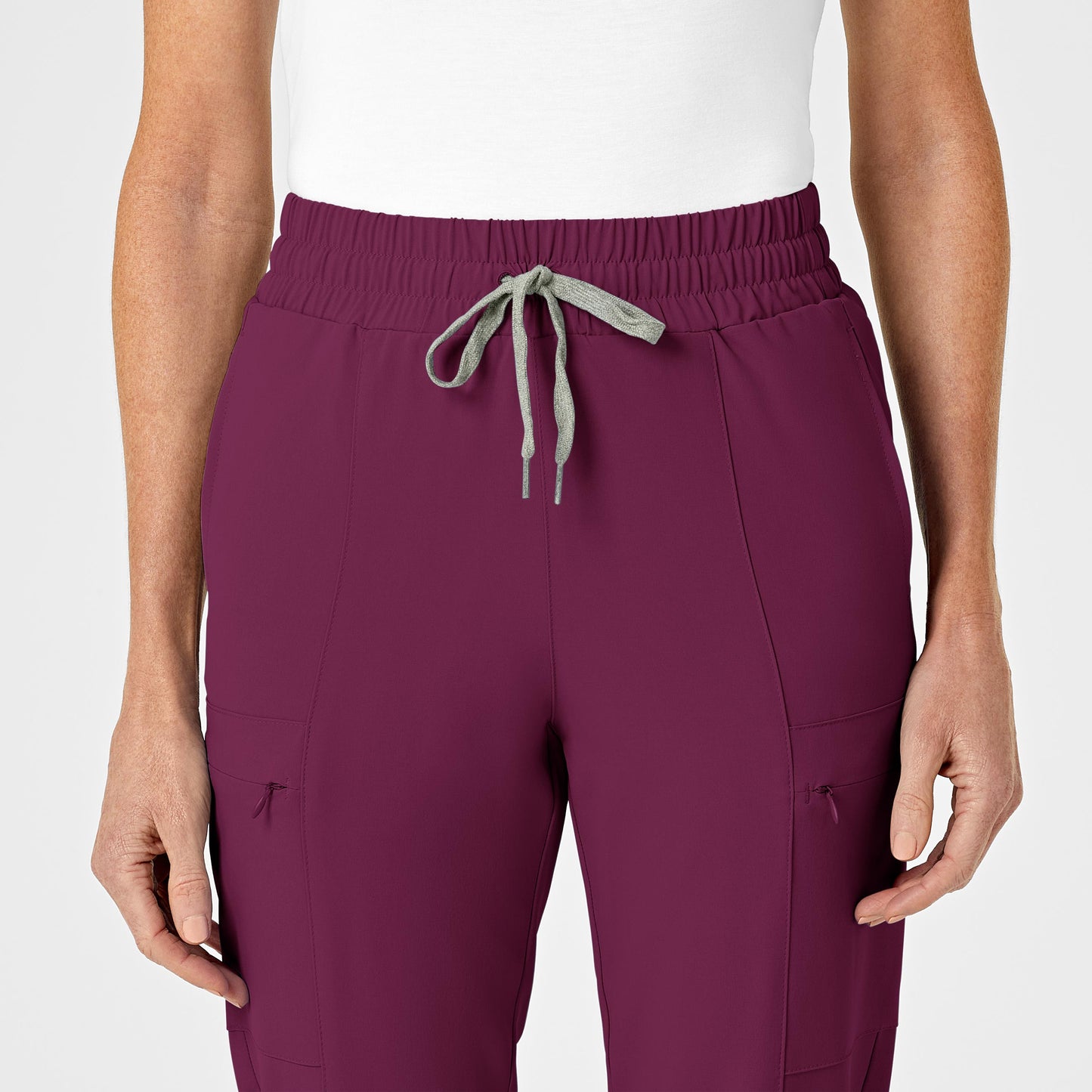 RENEW 5334 High Waist Slim Leg Scrub Pants Wine Model Image Left Side | Wink