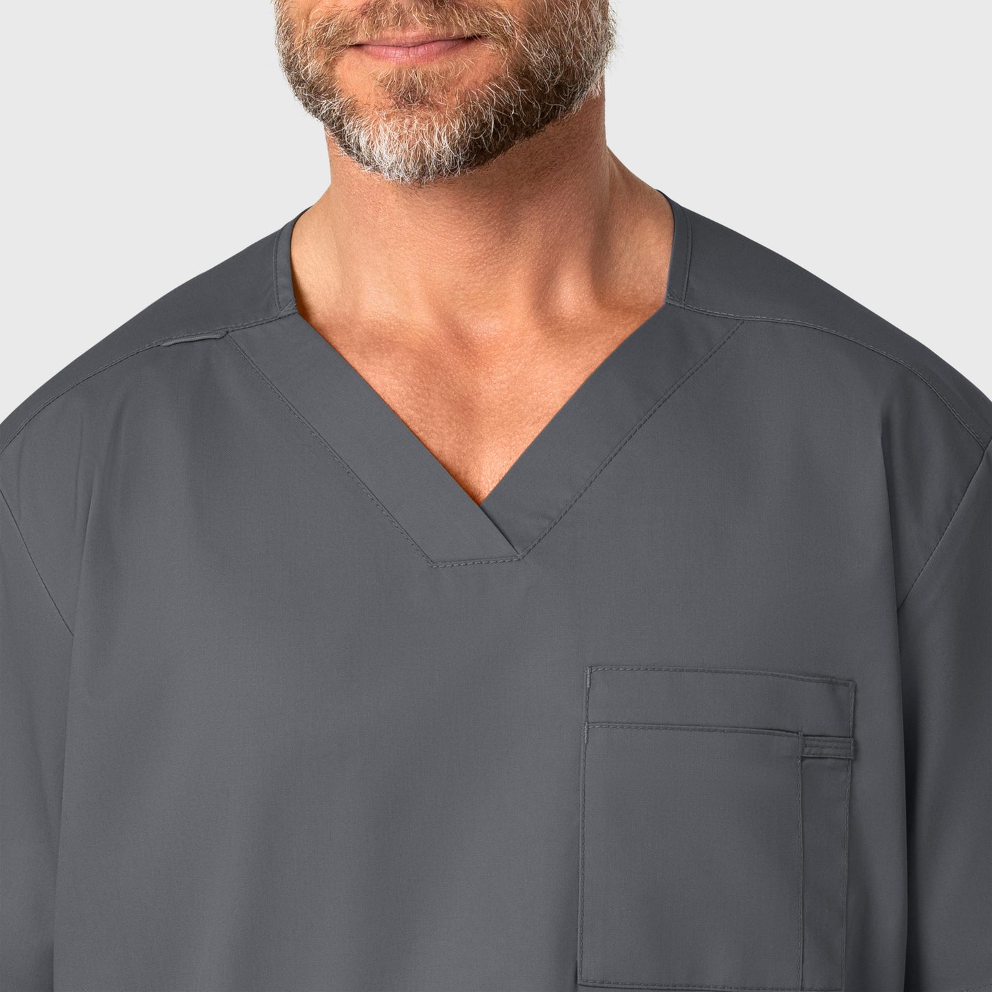 WonderWORK 103 Men's V-Neck Scrub Top Pewter Model Image Left Side | Wink