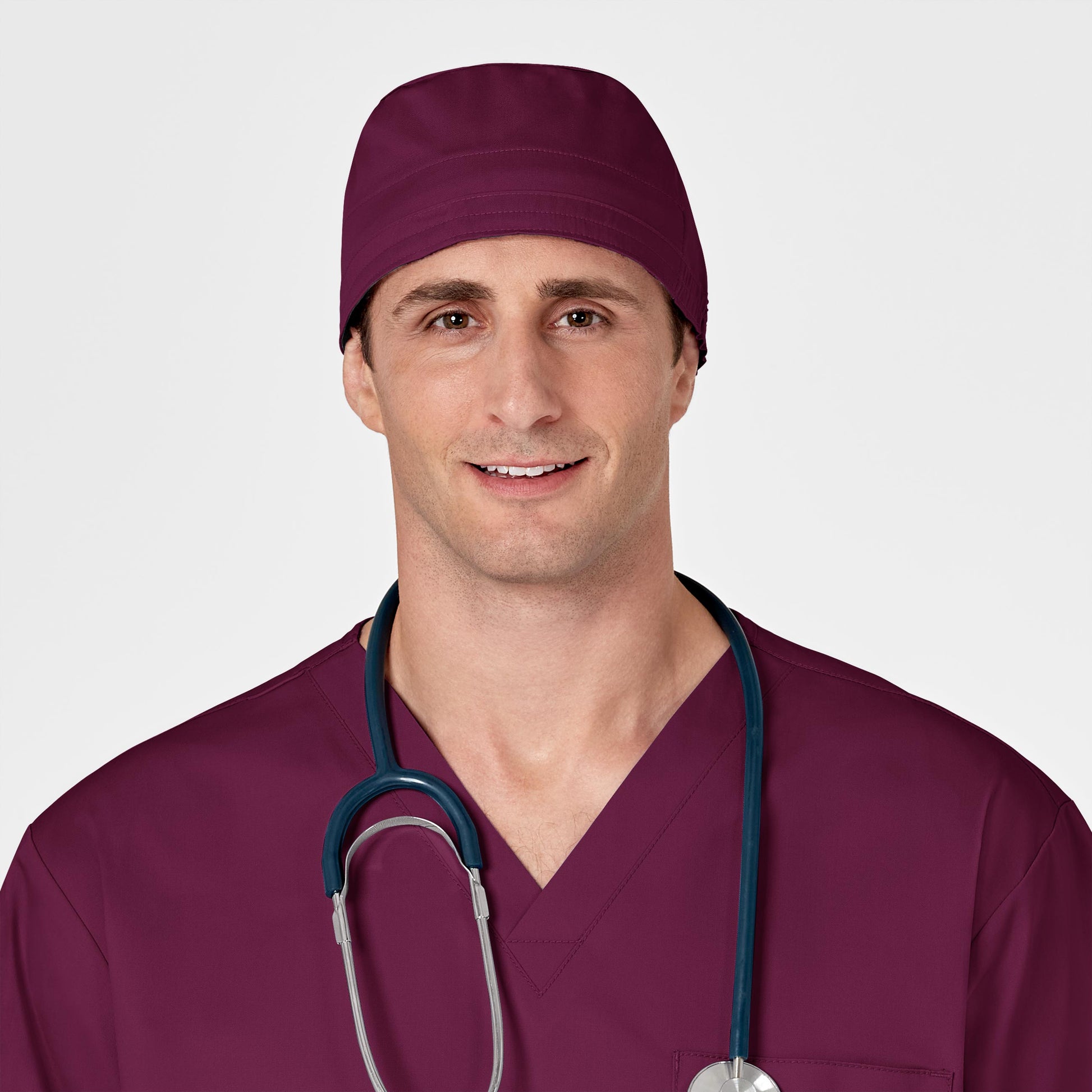 WonderWORK 400 Unisex Tie Back Scrub Cap Wine Model Image Front | Wink