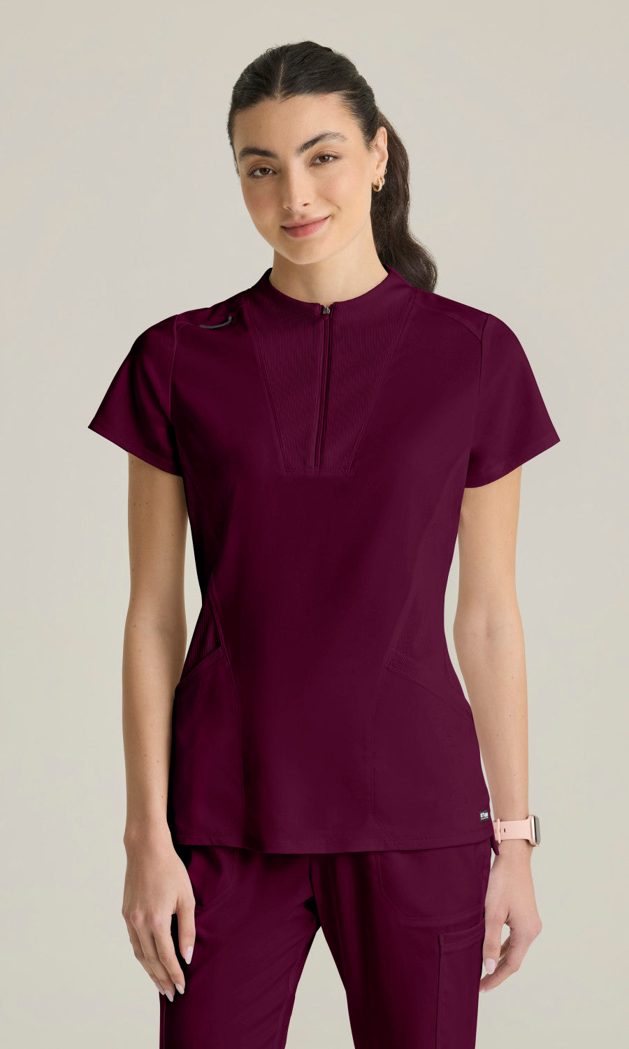Grey's Anatomy Stretch GRST292 Kristi Top Wine - front
