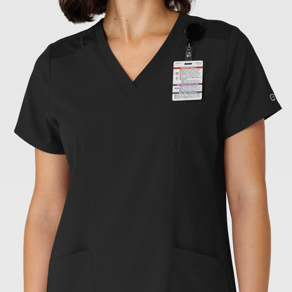 W123 6145 Flex-n-Reach Side Panel V-Neck Scrub Top Black Model Image Alternate | Wink