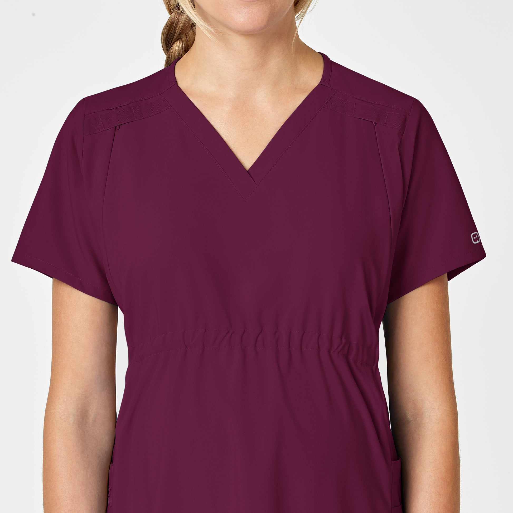 W123 4555 Maternity V-Neck Scrub Top Wine Model Image Alternate | Wink