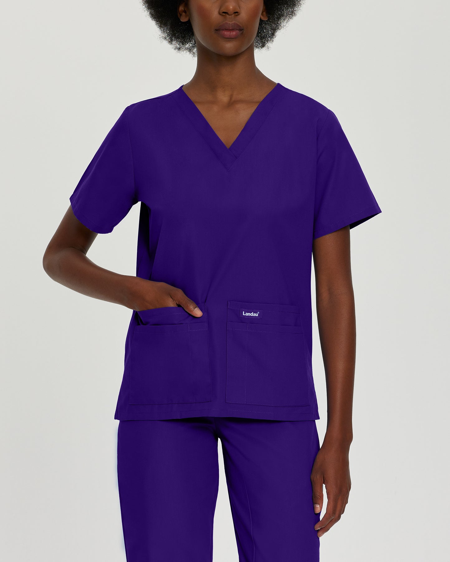 Essentials 8219 Women's 4 Pocket V Neck Scrub Top Grape Image