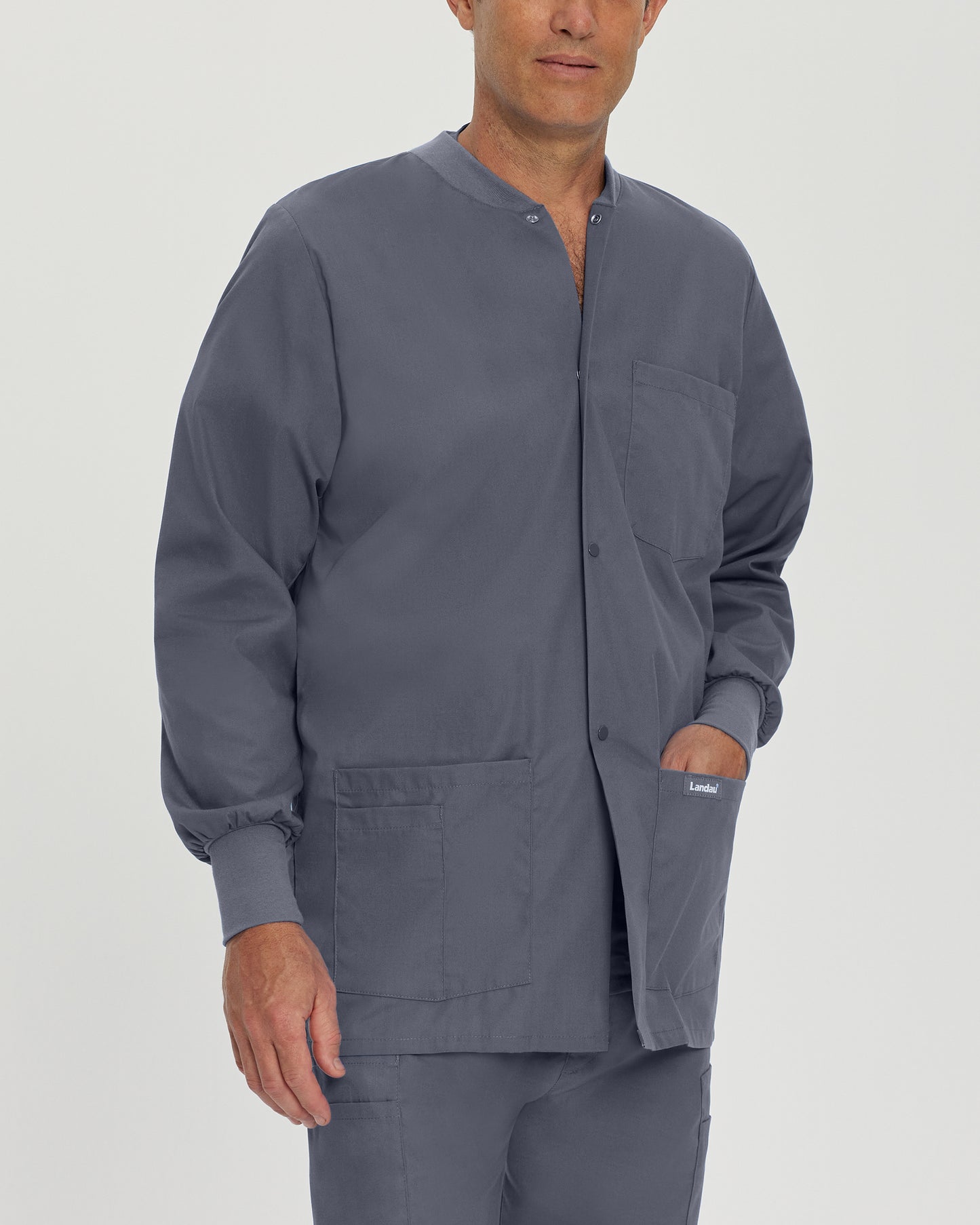 Essentials 7551 Men's 5 Pocket Warm Up Scrub Jacket Steel Grey Image