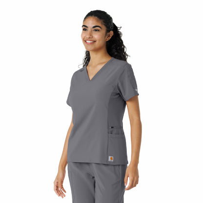 Force Cross-Flex C13310 Knit Panel Scrub Top Pewter Model Image Right Side | Carhartt