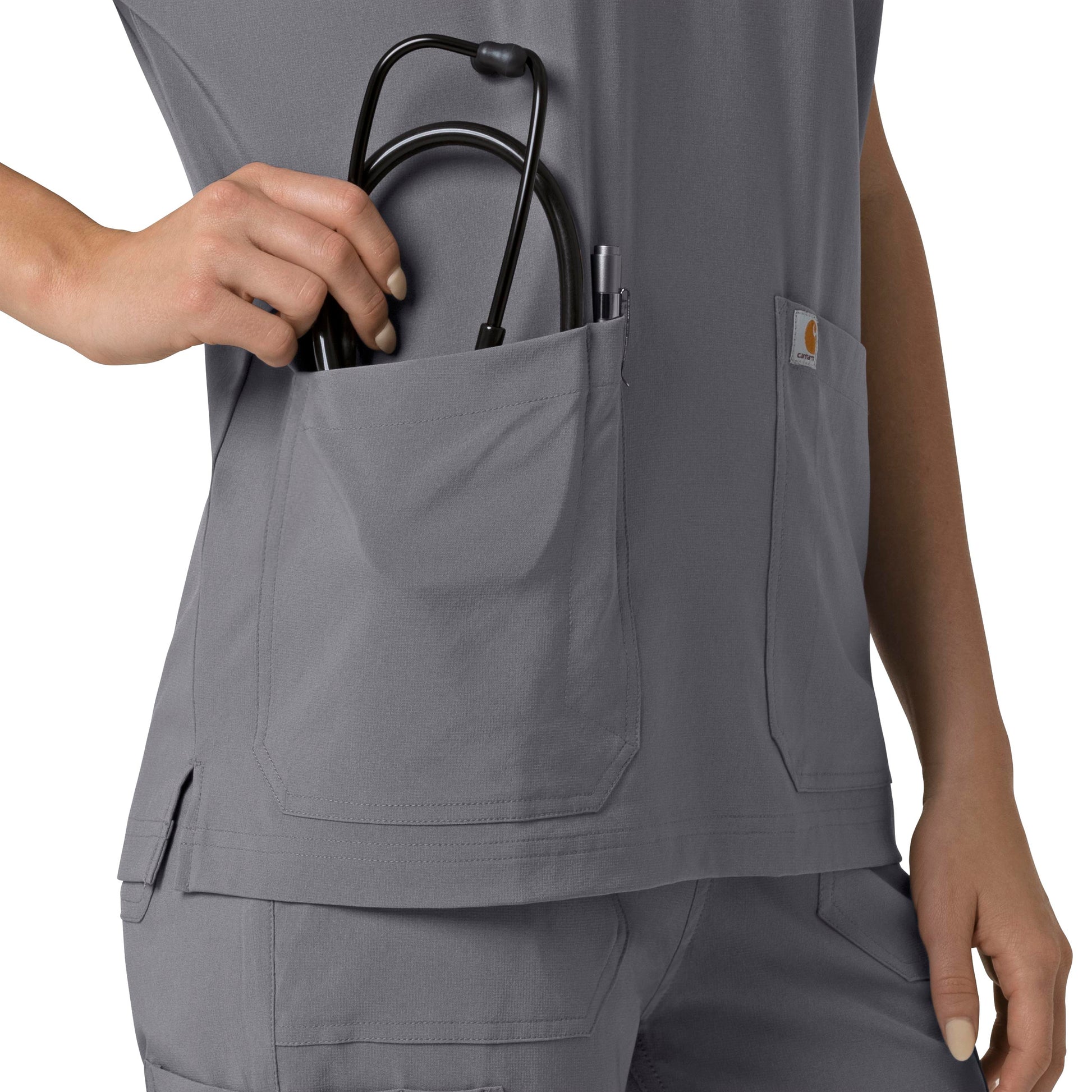 Force Cross-Flex C13110 Oversized V-Neck Scrub Top Pewter Model Image Alternate | Carhartt