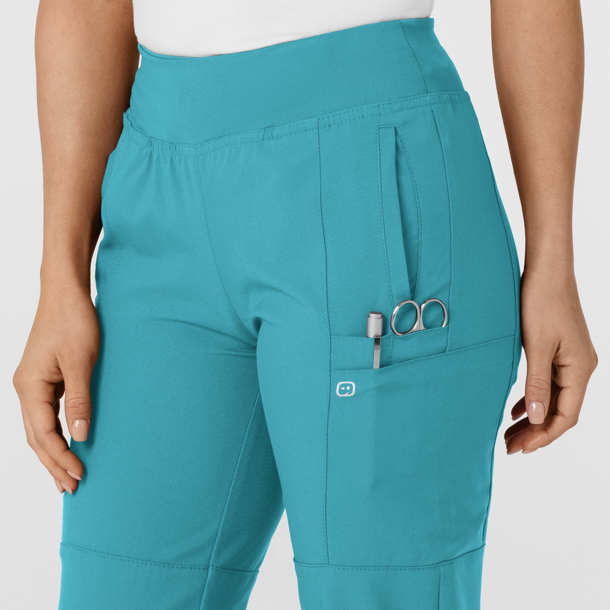 W123 5555 Comfort Waist Cargo Jogger Scrub Pants Teal Blue Model Image Alternate | Wink