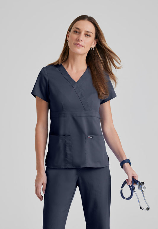 Greys Anatomy 4153 Riley Scrub Top Steel