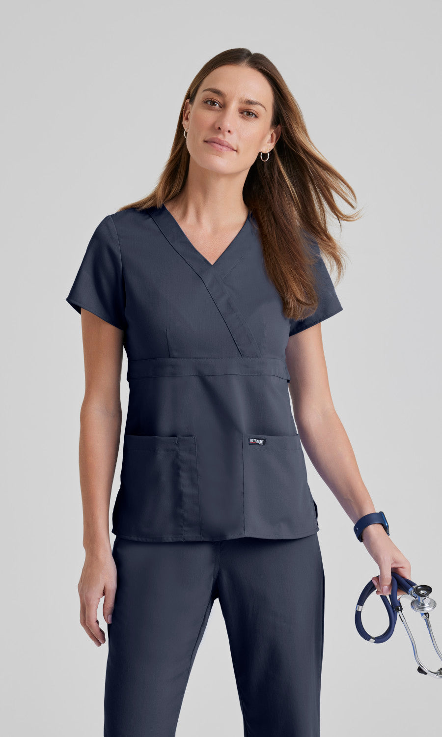 Grey's Anatomy 4153 Riley Scrub Top Steel