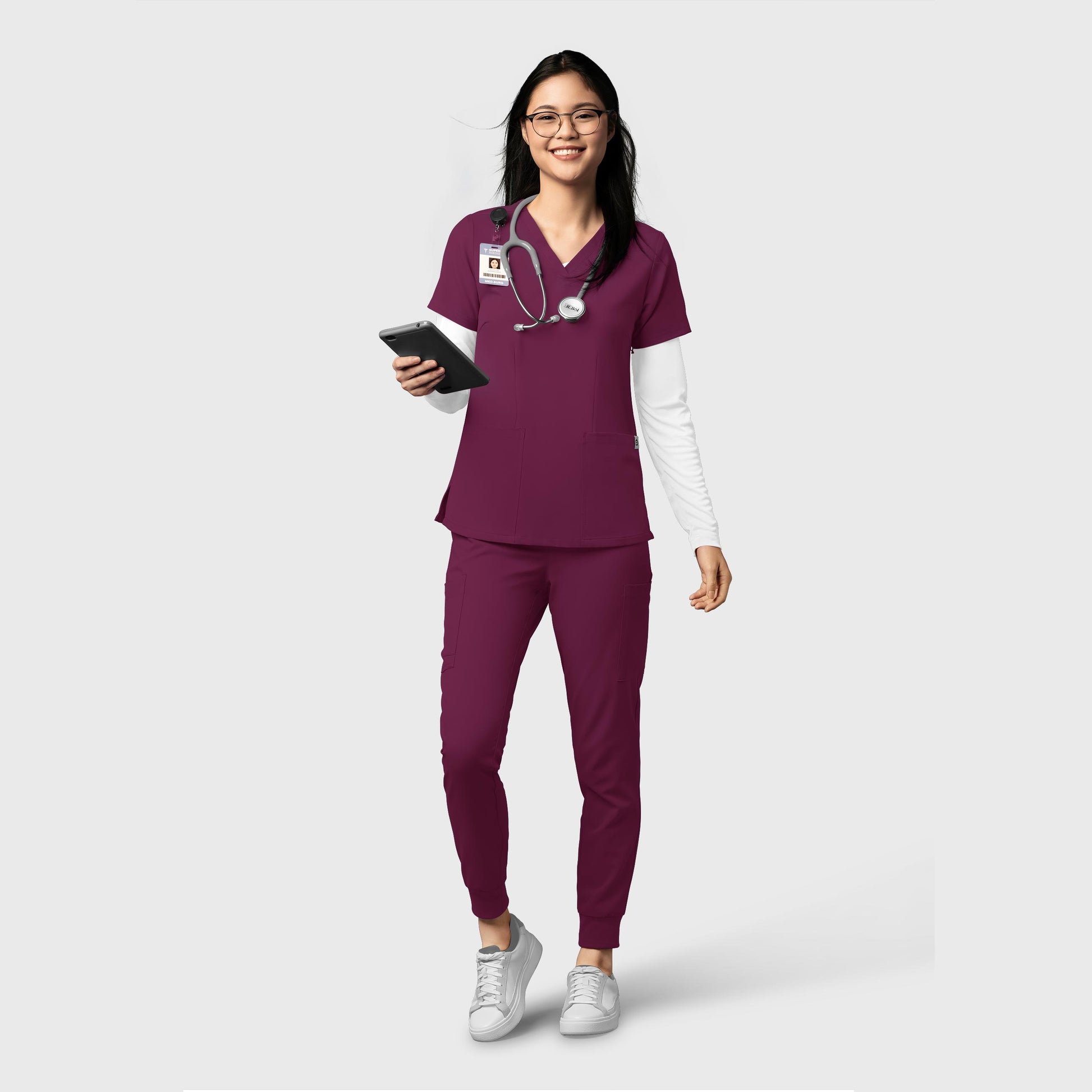 Thrive 5122 Cargo Jogger Scrub Pants Wine Model Image Alternate | Wink