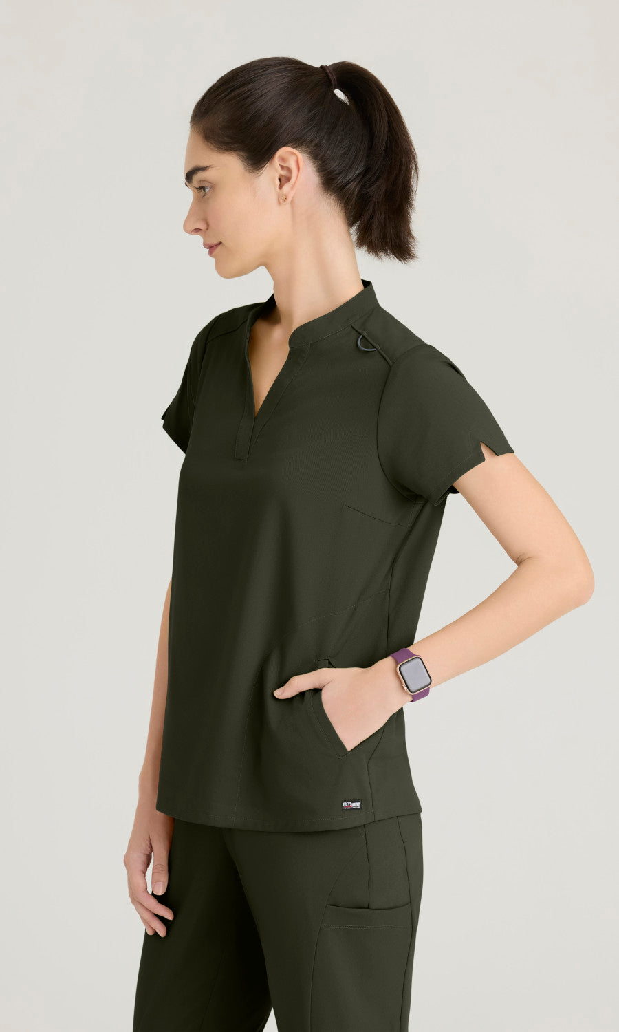 Grey's Anatomy Spandex Stretch GRST230 Avery Top Olive