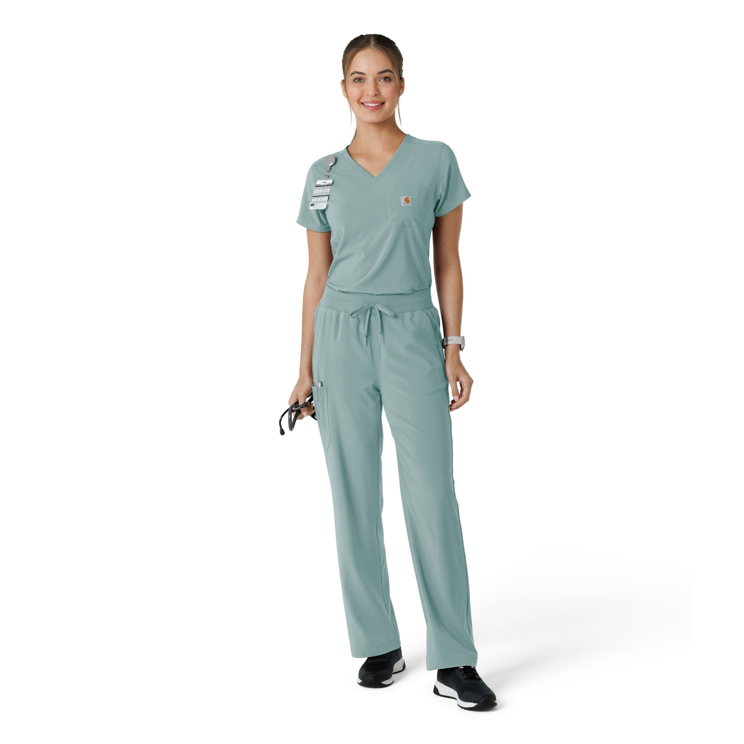 Force Cross-Flex C13410 Tuck-In Scrub Top Summer Blue Model Image Front | Carhartt