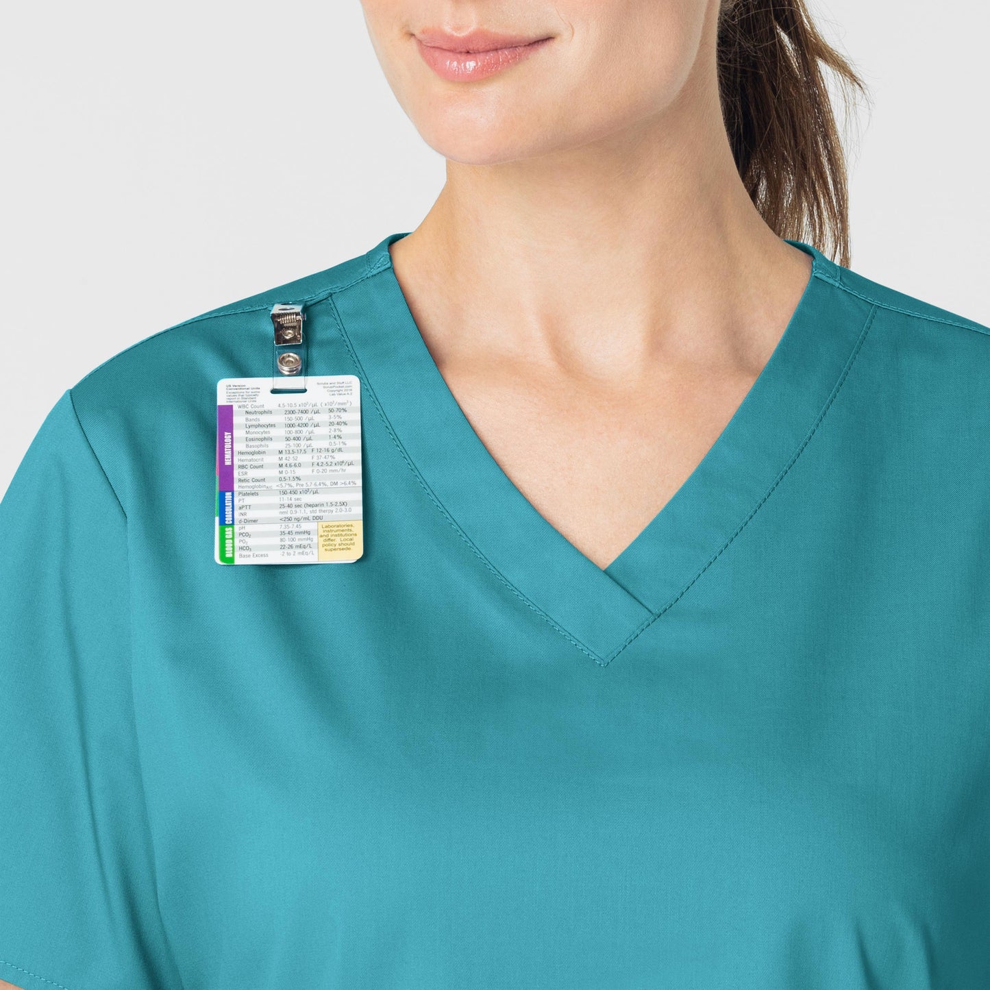 WonderWORK 101 V-Neck Scrub Top Teal Blue Model Image Alternate | Wink