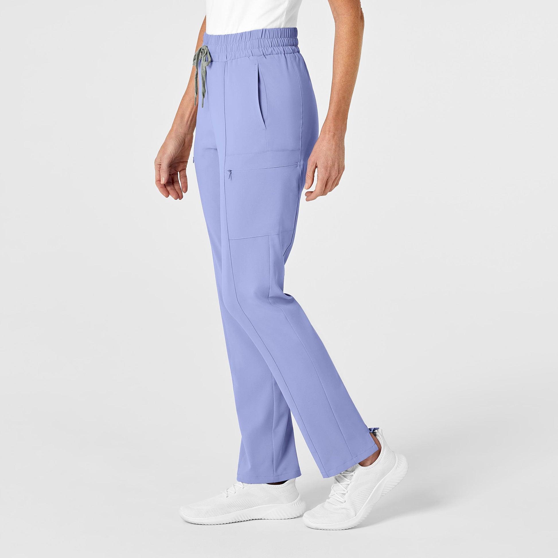 RENEW 5334 High Waist Slim Leg Scrub Pants Ceil Blue Model Image Right Side | Wink