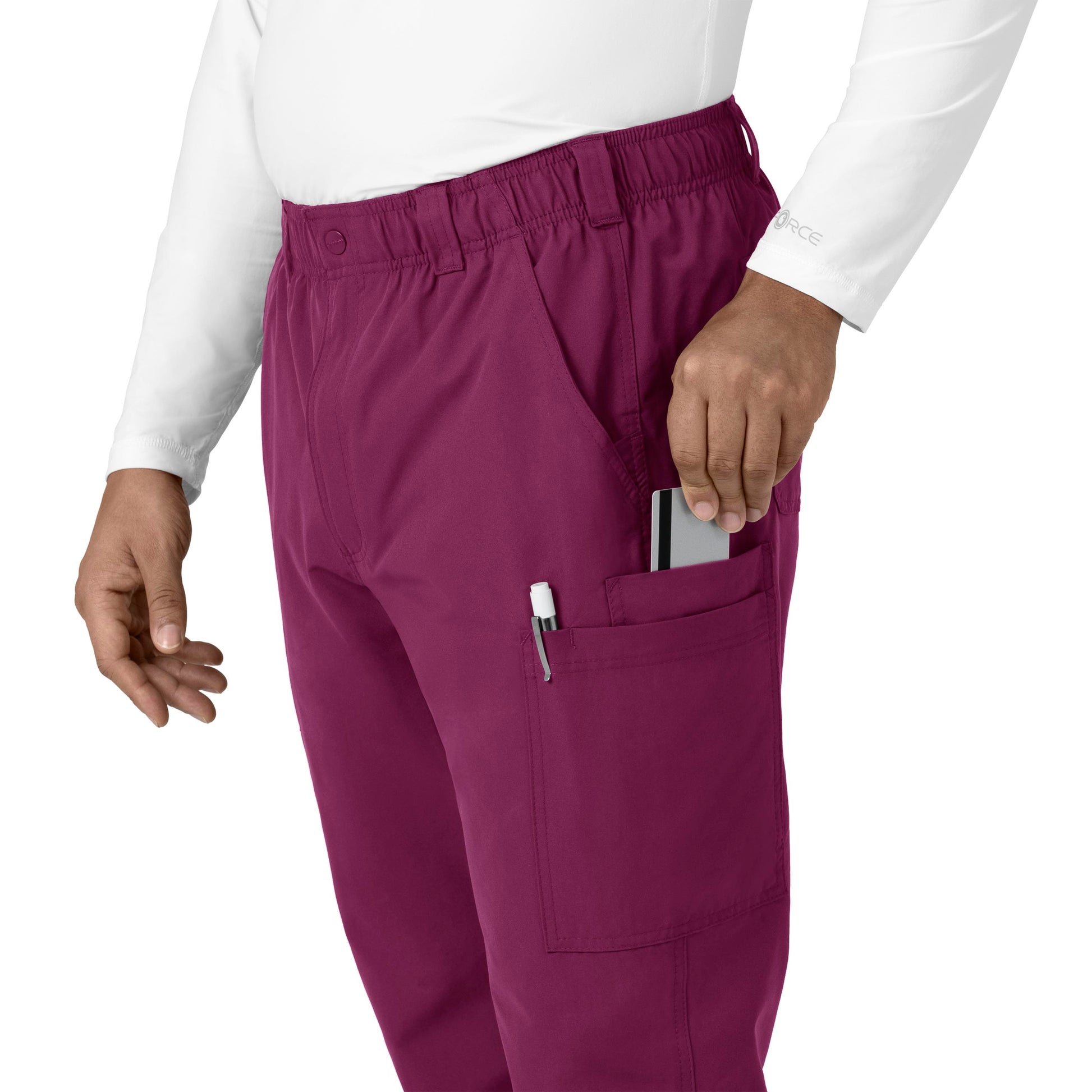 Force Essentials C56113 Men's Straight Leg Cargo Scrub Pants Wine Model Image Left Side | Carhartt