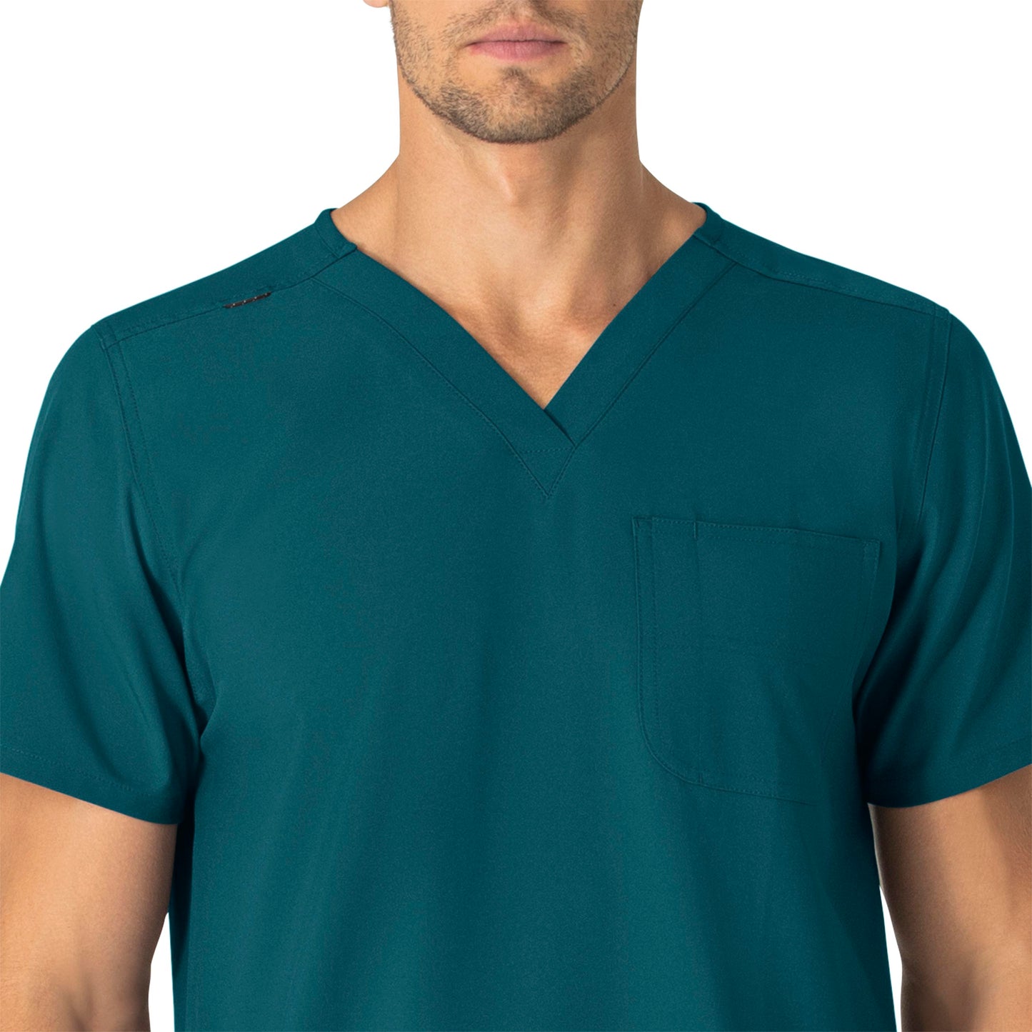 Force Essentials C15013 Unisex V-Neck 6-Pocket Scrub Top Caribbean Blue Model Image Left Side | Carhartt