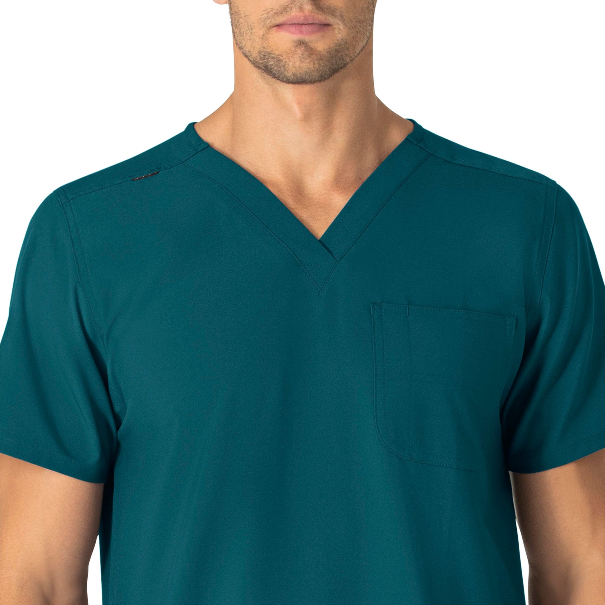 Force Essentials C15013 Unisex V-Neck 6-Pocket Scrub Top Caribbean Blue Model Image Left Side | Carhartt