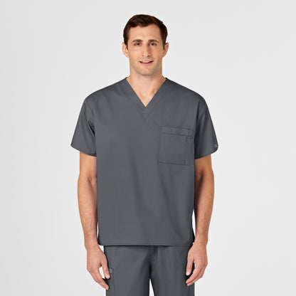 WonderWORK 100 Unisex V-Neck Scrub Top Pewter Model Image Left Side | Wink