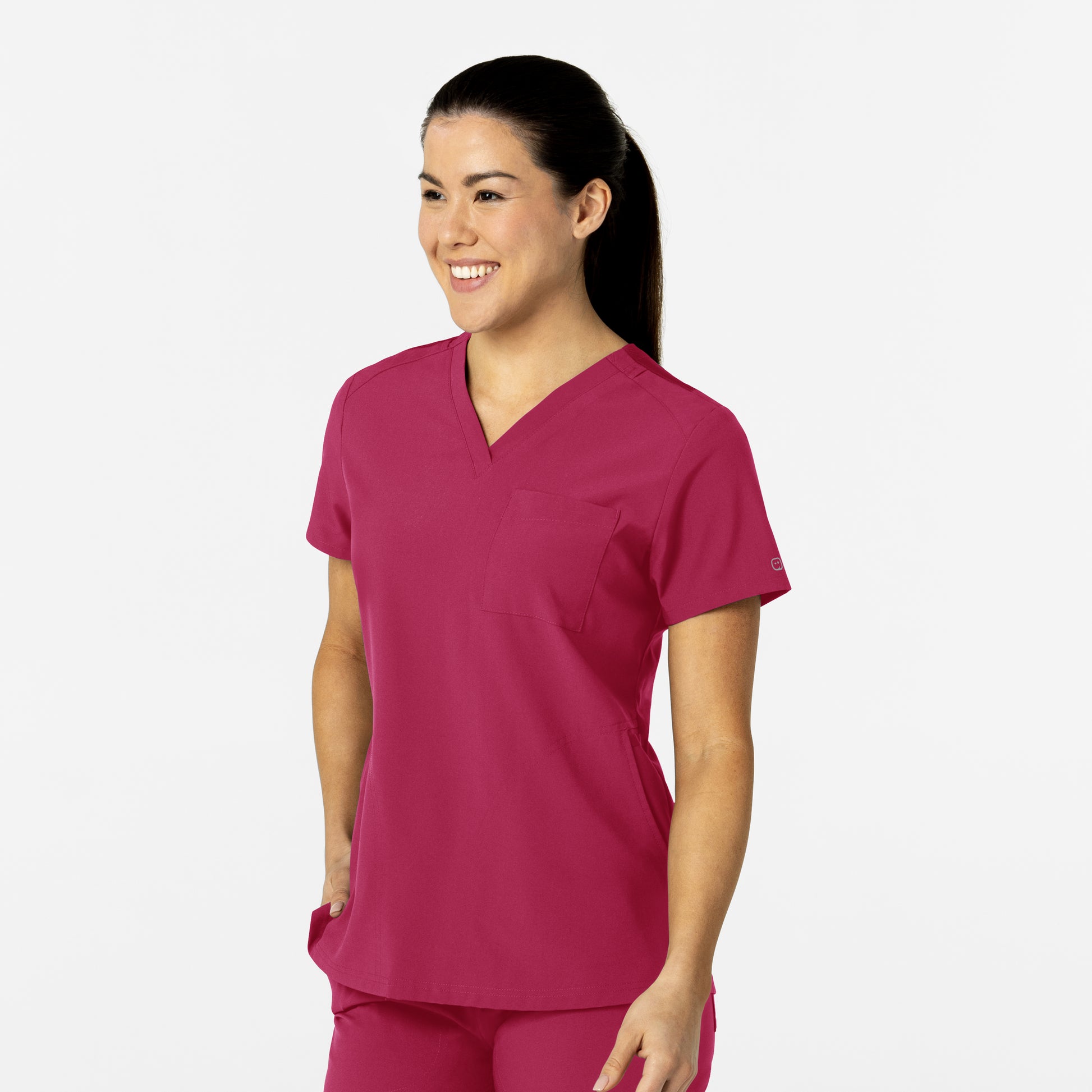 W123 6045 Flex-n-Reach V-Neck Scrub Top Viva Magenta Model Image Right Side | Wink